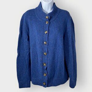 Orvis Womens Button Sweater | XL | Blue Lambswool Blend | Cottage Traditional